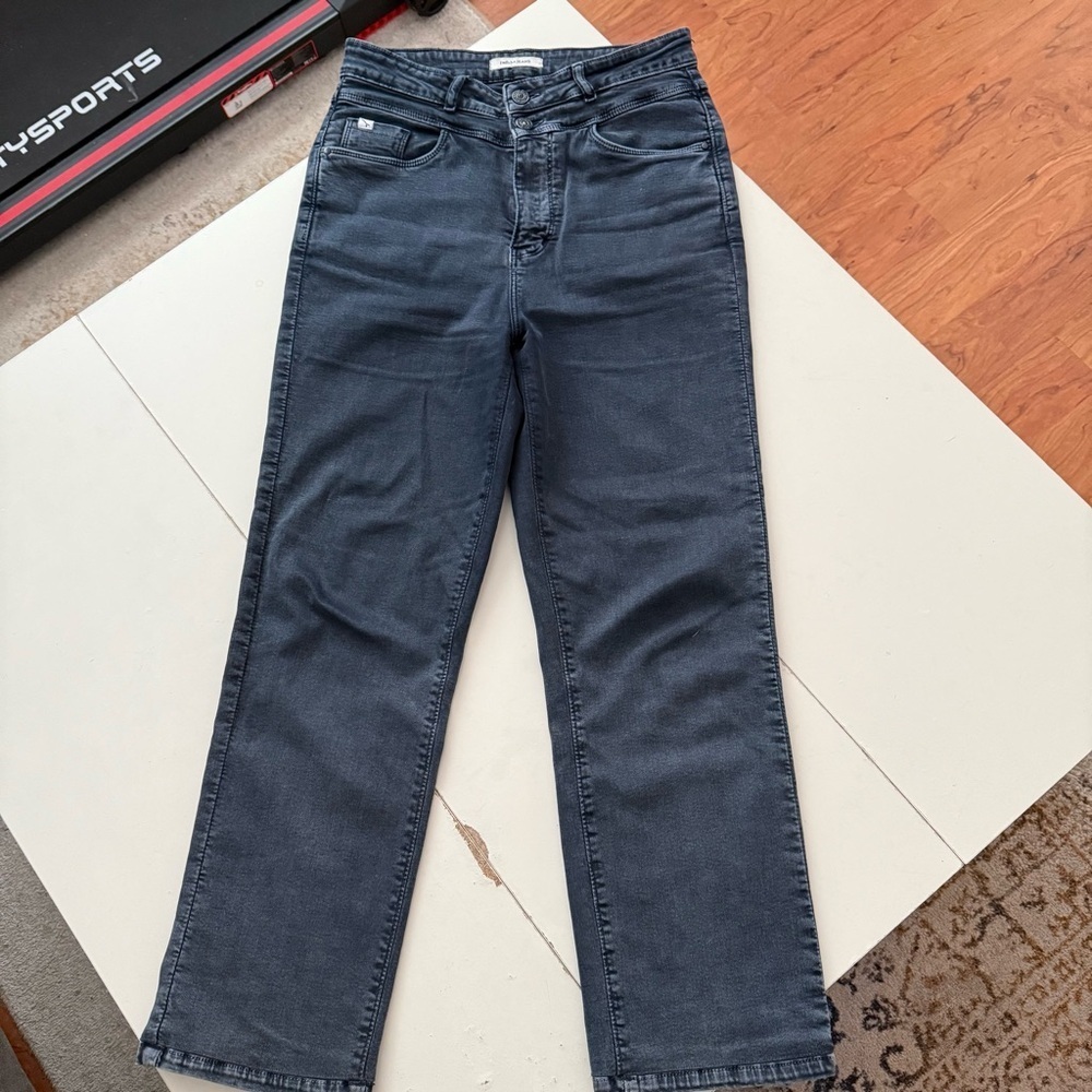 Imelda Jeans High-Waisted Straight Leg Denim Faded Dark Wash Moto Chic Grunge - Picture 3 of 7